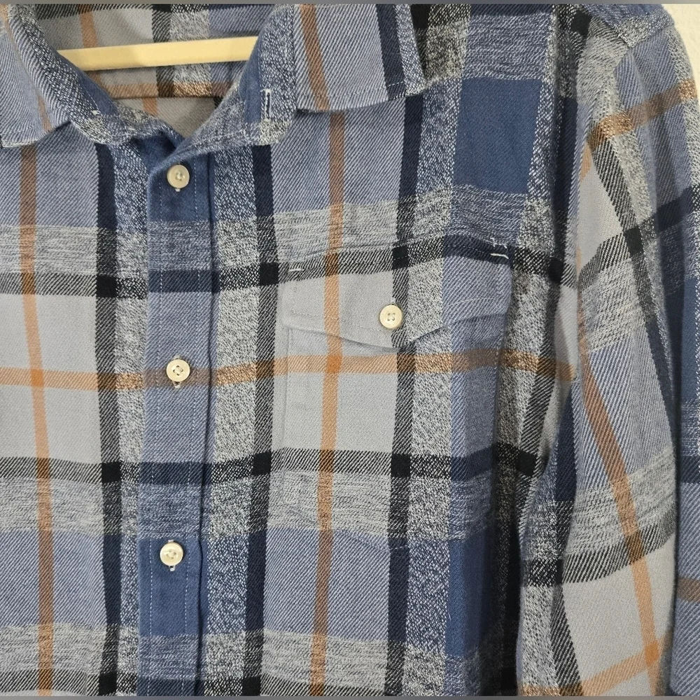 The North Face Men's Blue/Gray Plaid Flannel Shirt Front Pocket Soft, size XXL